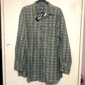 Diamond Bills Long Sleeve Button Up Shirt - Green & Charcoal